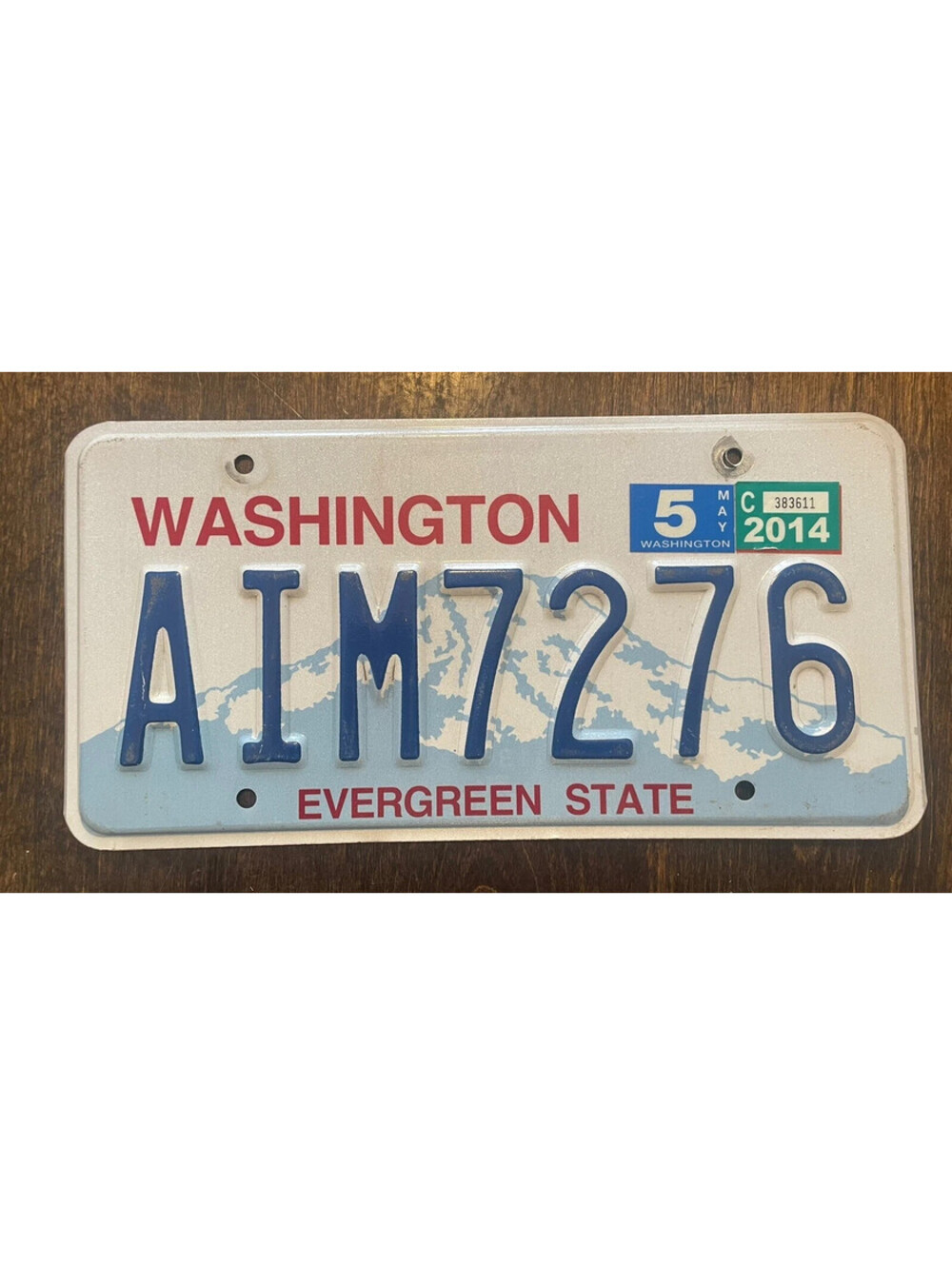 License Plate Washington 2014 USA American AIM 7276 Expired WA Evergreen State